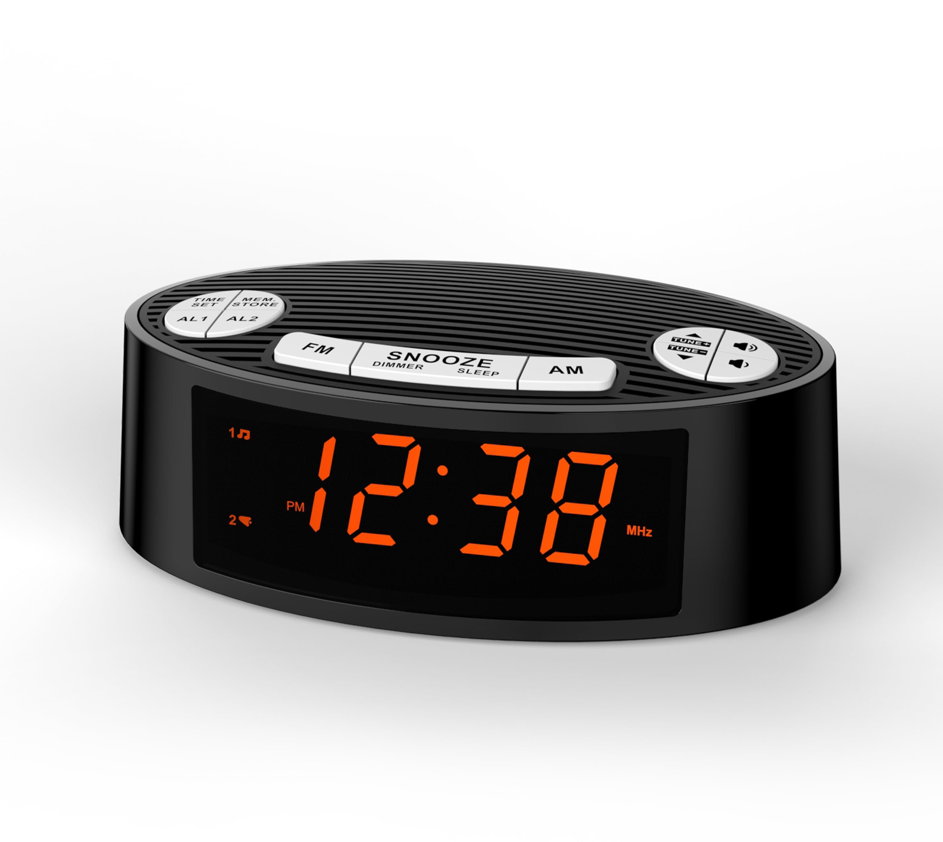 AM/FM Alarm Clock Radio with Dual Alarm, Sleep Timer, Orange LED Display, 4-Level Dimming iTOMA