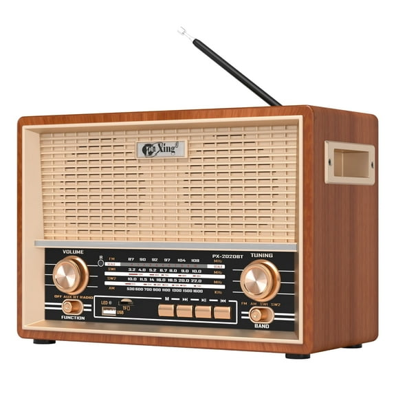 AM FM Radio Retro Table Top Radio, Portable Speaker Plug in Wall, Reception with AUX, Headphone Jack for Home Outdoor Office