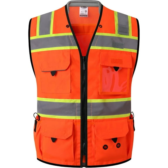 AM Hi-Vis Unisex Surveyor Safety Vest Heavy Duty PPE Inner Pockets ANSI/ISEA Compliant