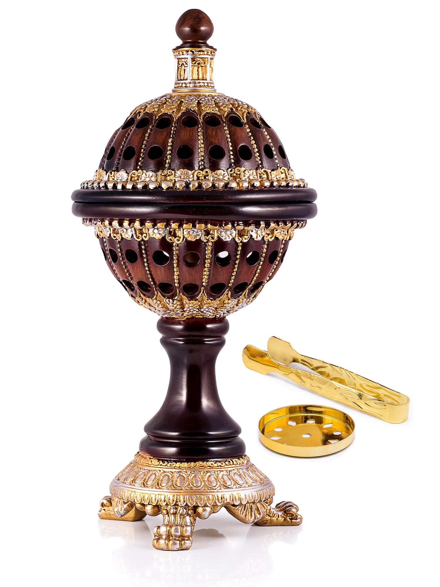 AM Incense Burner Resin Luxury Brown Globe Charcoal Bakhoor Burners for