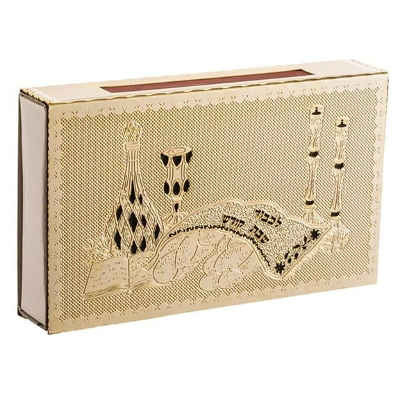 AM Judaica 49806 4.25 x 3.5 in. 24K Gold Plated Shabbat Table by Jerusalem Impressions Match Box