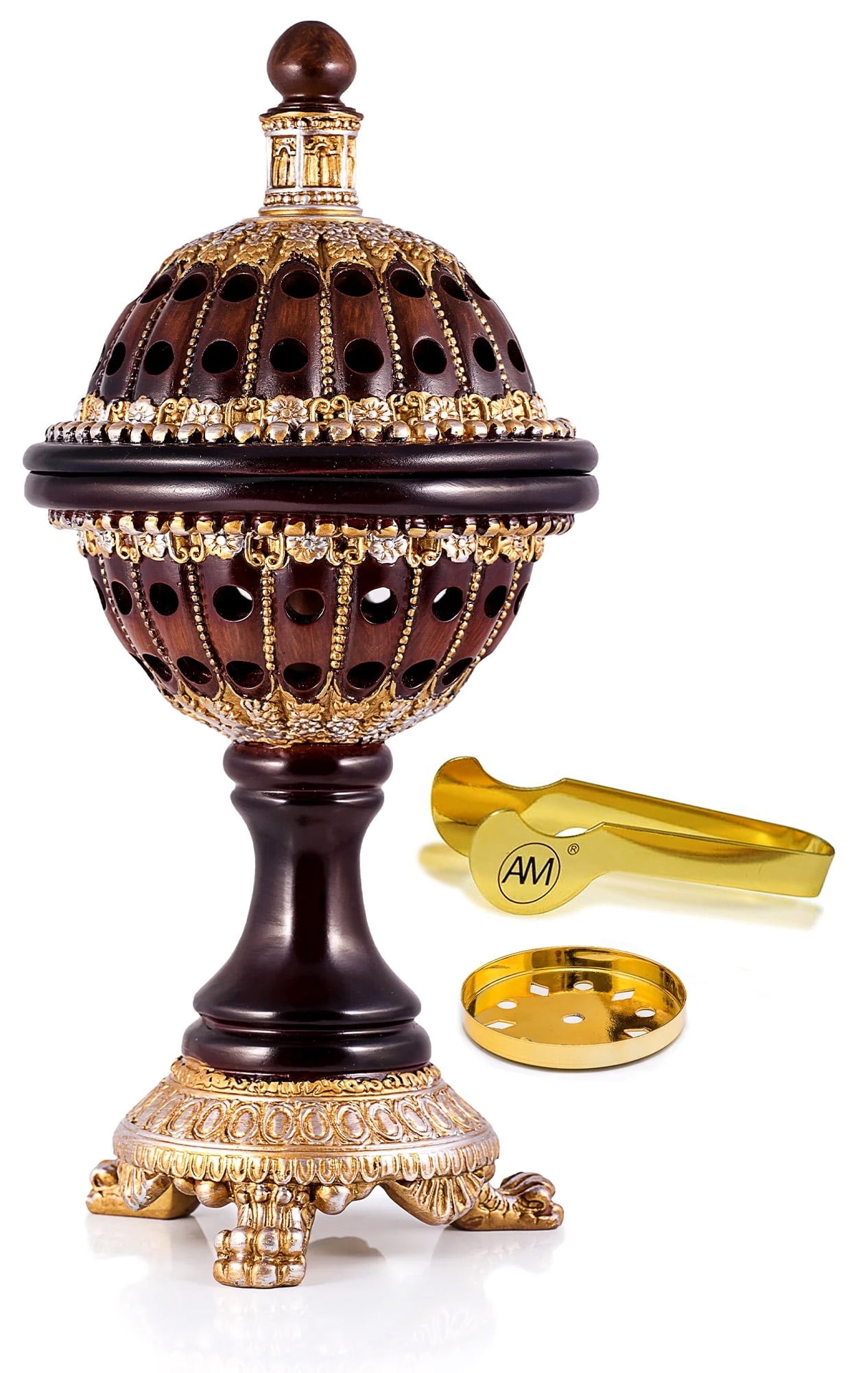 AM Lux Globe Incense Burner - Traditional Cone Bakhoor & Incense Holder, Brown, 1 Count, 1 Pack