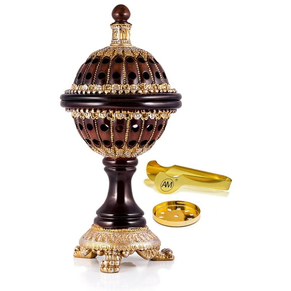 AM Lux Globe Incense Burner - Traditional Cone Bakhoor & Incense Holder, Brown, 1 Count, 1 Pack