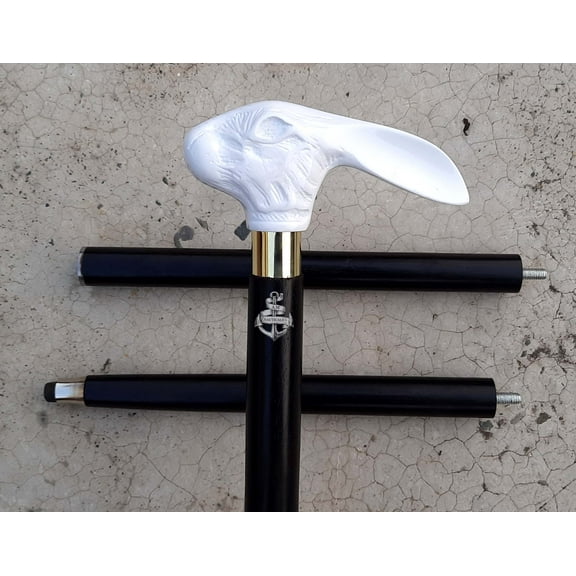 AM NAUTICALS AM NAUTICALS Wooden Walking Stick White Rabbit Head Handle Wooden Walking Stick Cane