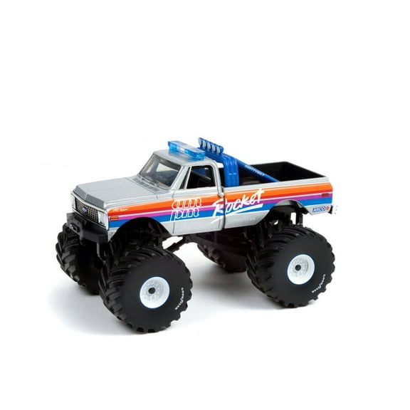 AM/PM Rocket 1972 Chevy K-10 Monster Truck (with 66-inch Tires), Silver with Blue and Orange - Greenlight 88043 - 1/43 scale Diecast Model Toy Car