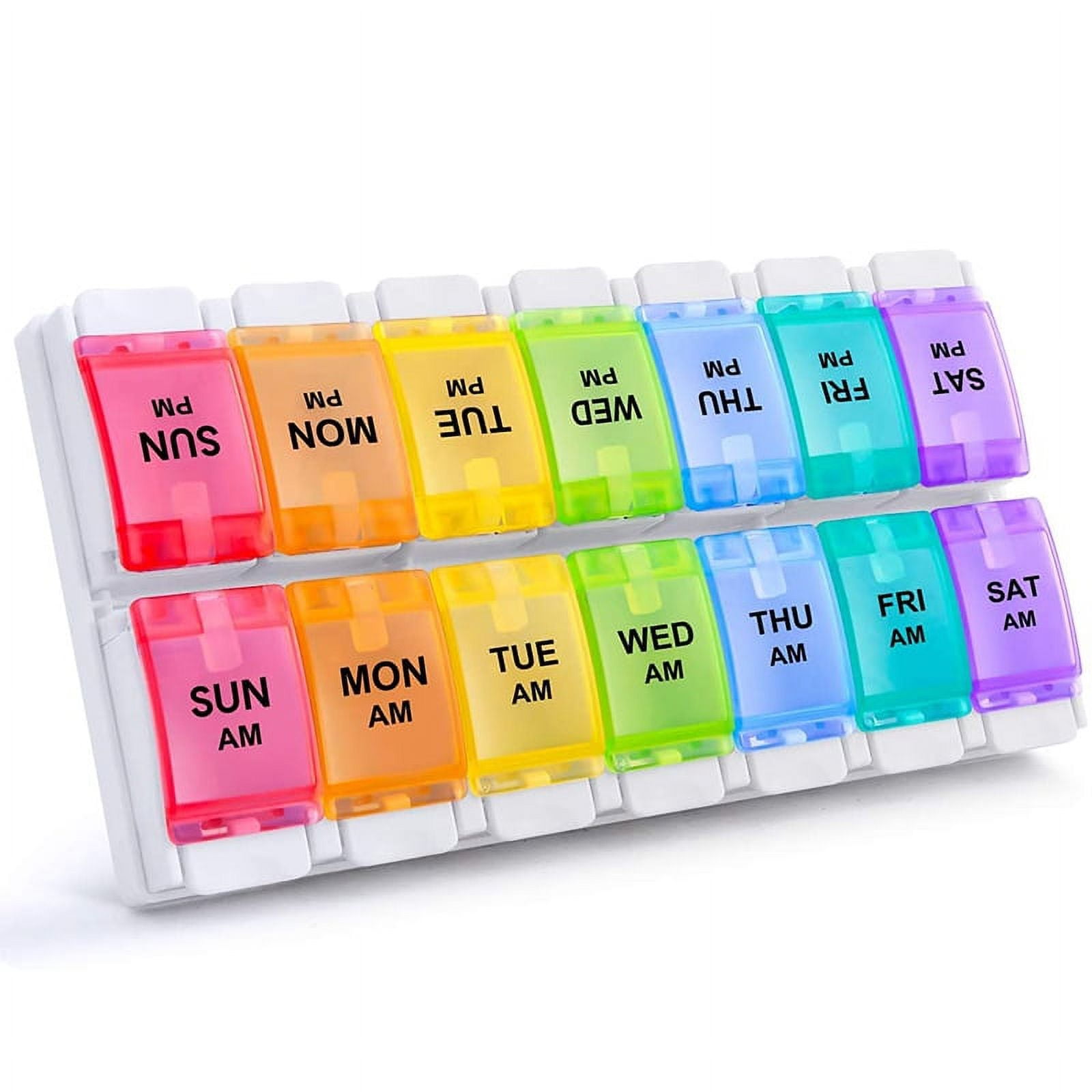 AM/PM Weekly 7 Day Pill Organizer, Large Capacity, BPA Free, Easy Push