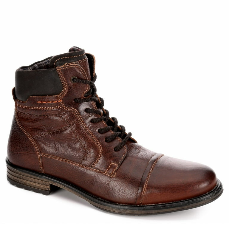 AM Shoes Men's Leather Cap Toe Work Boots, Lace-Up, Side Zipper