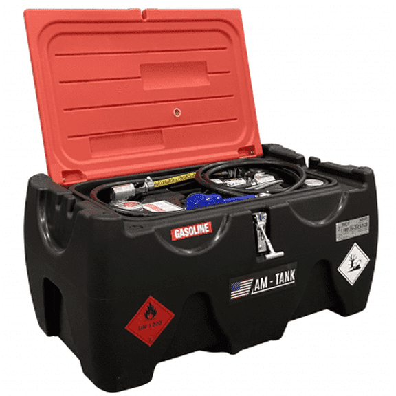 AM-TANK 40-Gallon GAS Portable Low Profile Tank DOT/UN/TC with 12V cUL Listed Explosion-Proof Pump, 13ft Antistatic Hose, and UL Auto-nozzle