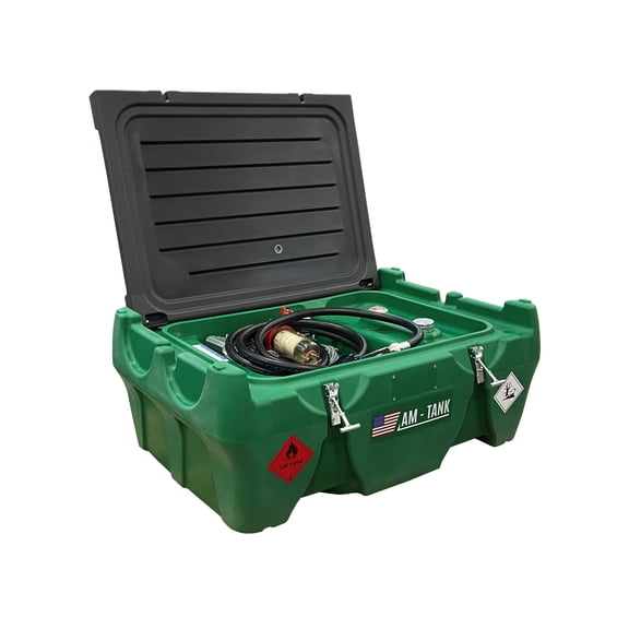 AM-TANK Portable 58-Gallon Diesel Tank to fit under Truck Tonneau Cover with 12V Pump, Particulate and Water Filter, 13ft Hose and Auto-Nozzle