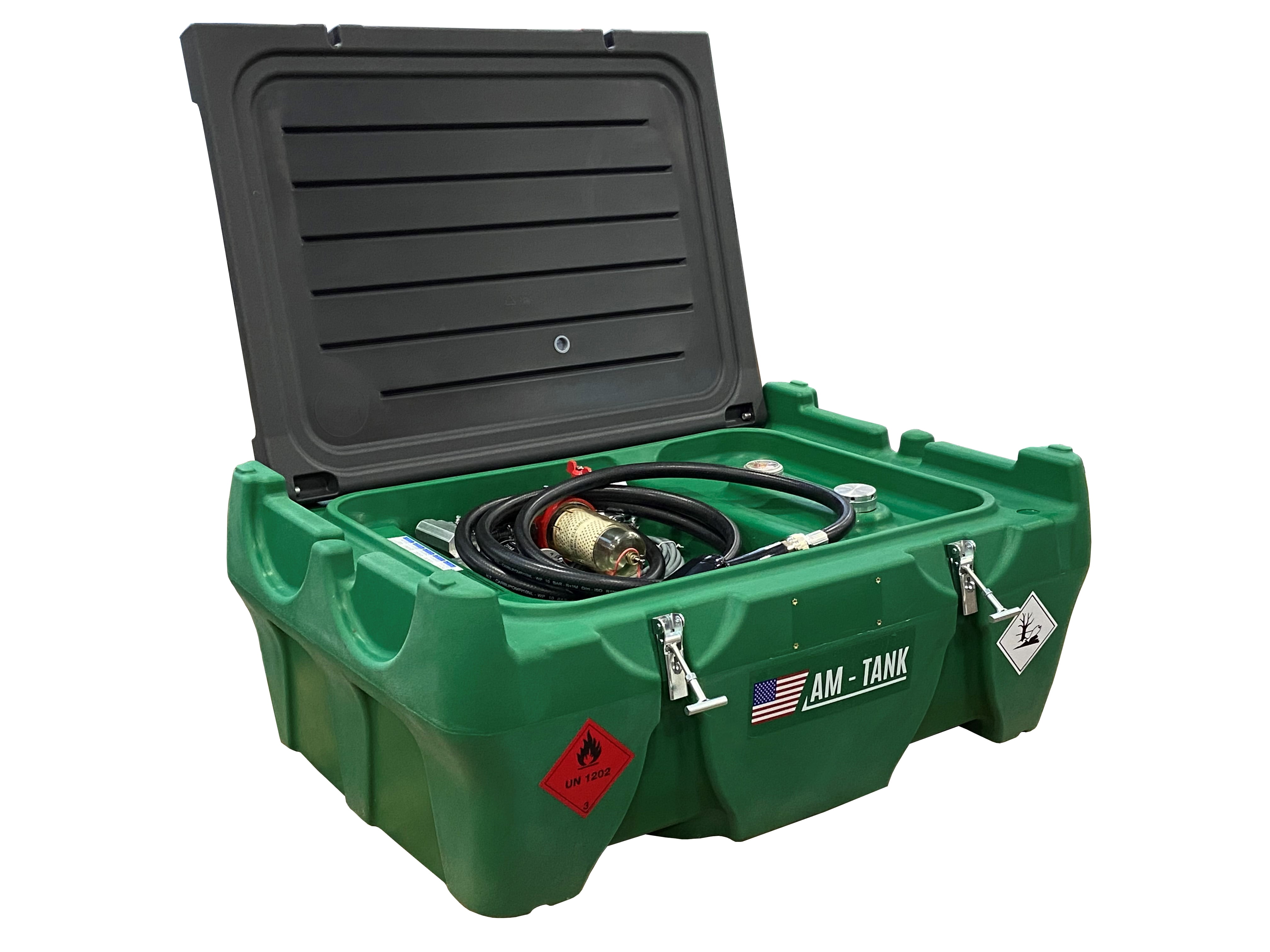 AMTANK Portable 58 gal Diesel Tank to fit under Truck Tonneau Cover with 12V Pump, Particulate
