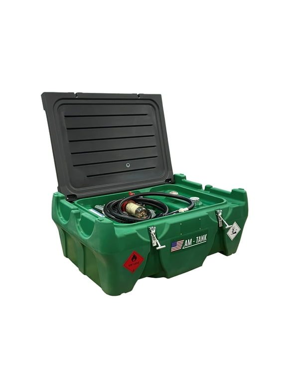 AM-TANK Portable 58 gal Diesel Tank to fit under Truck Tonneau Cover with 12V Pump, Particulate and Water Filter, 13ft hose and Auto-Nozzle.