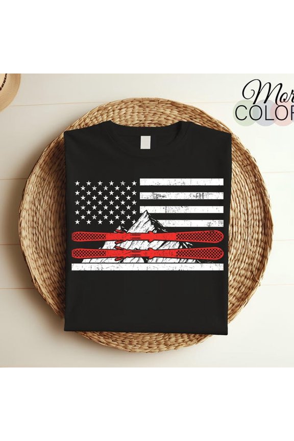 AM-eriC-An F-lag SkI-Ing T-Shirt, Skier Gift, USA Ski T-EEs, US Winter SporT-S, Skiers Birthday PresenT-S, Slopes Mountains Lover, Ski Instructors,