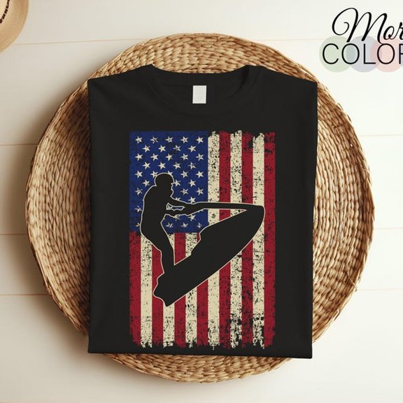AM-eriC-An F-lag USA Vintage US Pride Patriotic Jet Ski Rider Gift T-Shirt, Jet Skis Rides Water Jet SkI-Ing, Birthday Present, Dad Father's Day