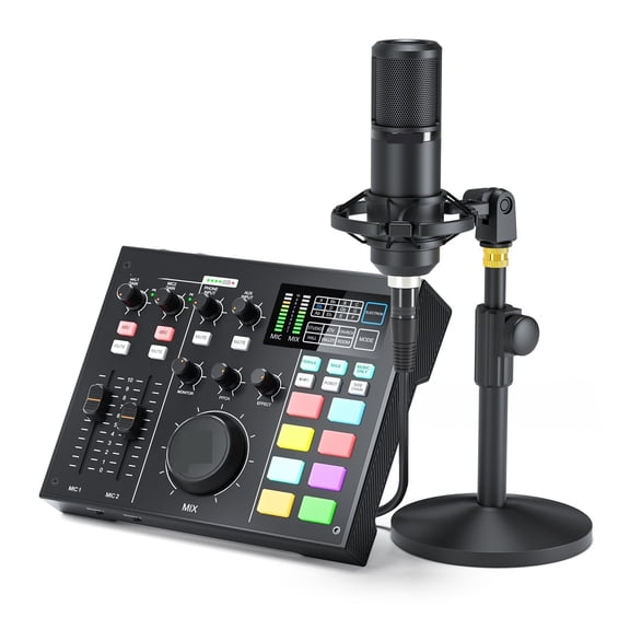 AM100 K1 All In One Kit Professional Podcasting Sound Card Studio Recording Condenser Microphone Interface ,Clear Sound