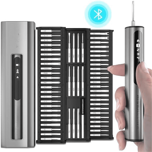 AM7.4V Mini Electric Screwdriver, Precision Electric Screwdriver, 60-in-1 Magnetic Bits, Smart Motion Control, Max 3 N.m, 5 Torque Modes, Repair Tool Set for Phone Camera Laptop (M1 PRO)