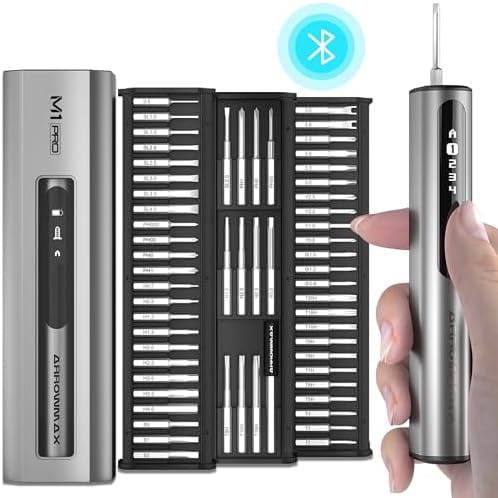 AM7.4V Mini Electric Screwdriver, Precision Electric Screwdriver, 60-in-1 Magnetic Bits, Smart Motion Control, Max 3 N.m, 5 Torque Modes, Repair Tool Set for Phone Camera Laptop (M1 PRO)