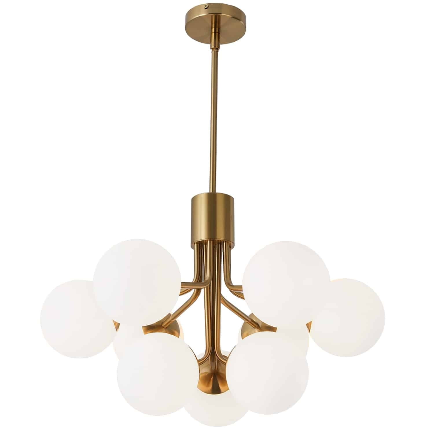 Amanda Aged Brass 9-Light Modern Chandelier with White Glass Globes