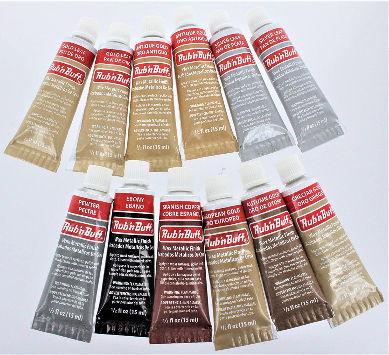 AMACO Rub 'N Buff Wax Metallic Finish, 12 Tube (9 Color) Assortment ...