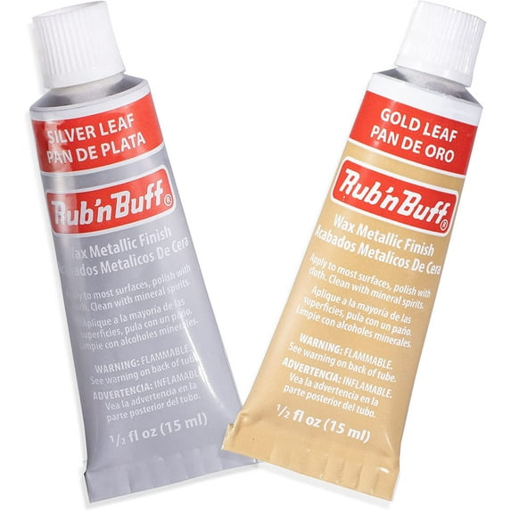 AMACO Rub n Buff Wax Metallic Finish 2 Color Kit - Gold Leaf and Silver Leaf Rub n Buff 15ml Tubes - Versatile Gilding Wax for Finishing Antiquing and Restoration - Set of 2 Colors