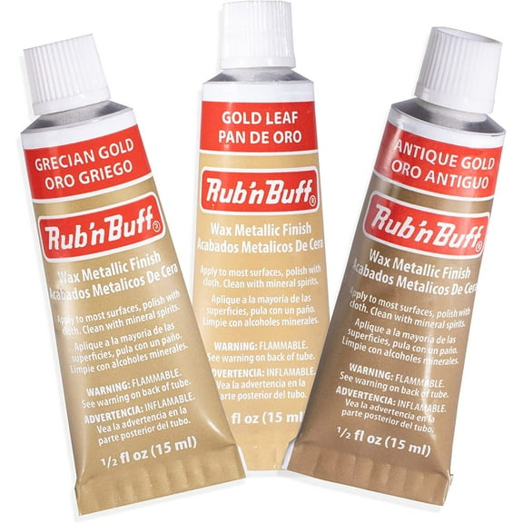 AMACO Rub n Buff Wax Metallic Finish 3 Color Kit - Antique Gold Grecian Gold and Gold Leaf 15ml Tubes - Versatile Gilding Wax for Finishing Furniture Antiquing and Restoration - 3 Rub and Buff Colors