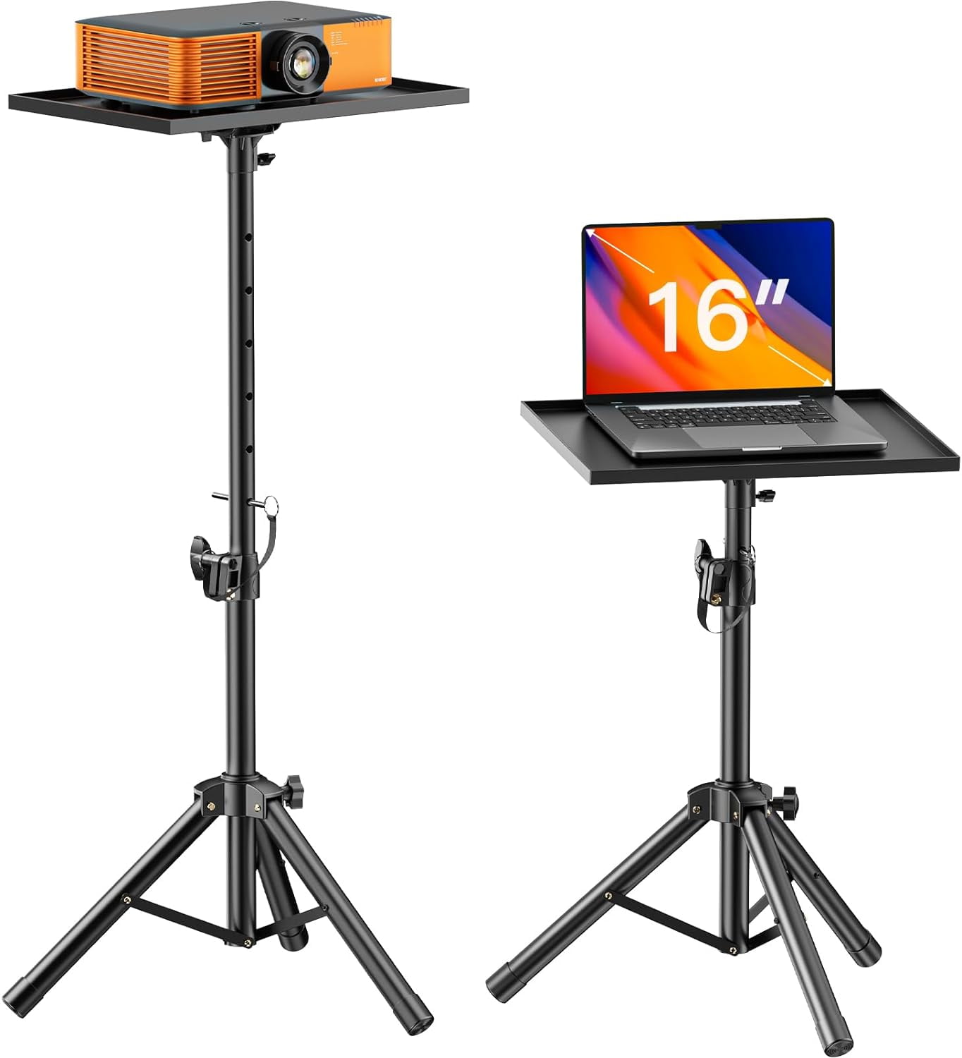 Adjustable Black Metal Projector and Laptop Stand with Tripod Base