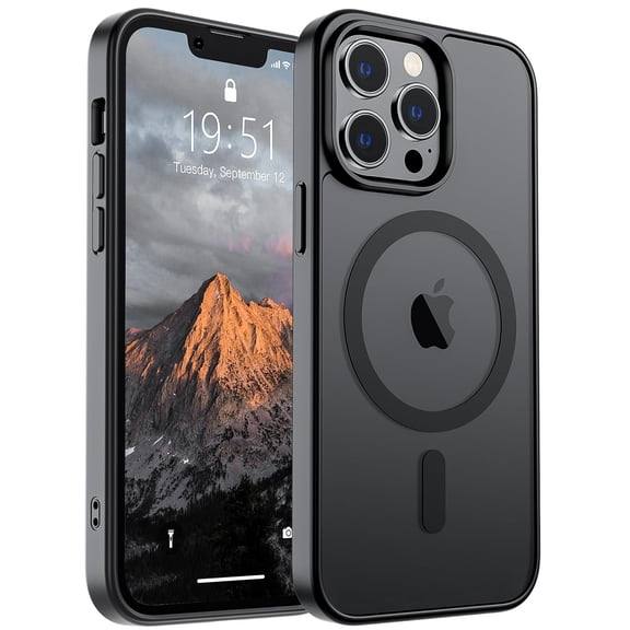 AMAGA for iPhone 13 Pro Max Case [Compatible with Magsafe] Translucent Matte Magnetic Phone Cover, Military Grade Drop Protection Shockproof Phone Cover, Black
