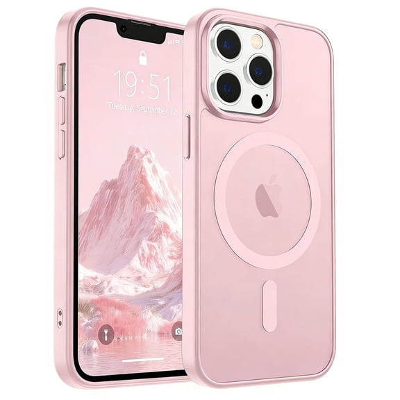 AMAGA for iPhone 13 Pro Max Case [Compatible with Magsafe] Translucent Matte Magnetic Phone Cover, Military Grade Drop Protection Shockproof Phone Cover, Light Pink