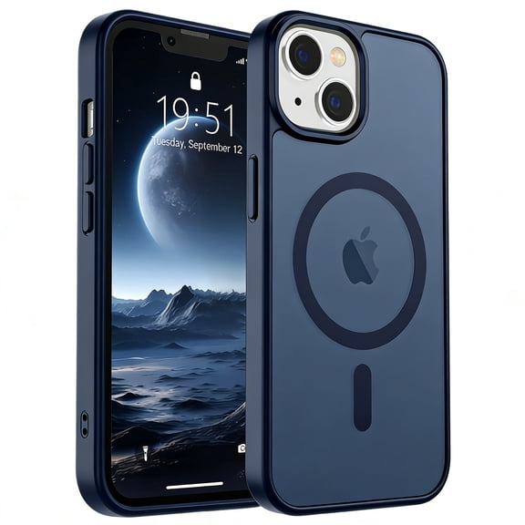 AMAGA for iPhone 13 / iPhone 14 Case [Compatible with Magsafe] Translucent Matte Magnetic Phone Cover, Military Grade Drop Protection Shockproof Phone Cover, Deep Blue
