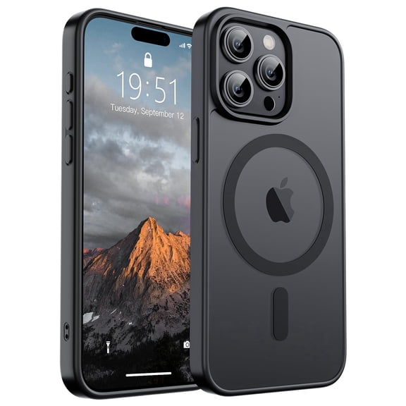 AMAGA for iPhone 15 Pro Case [Compatible with Magsafe] Translucent Matte Magnetic Phone Cover, Military Grade Drop Protection Shockproof Phone Cover, Black