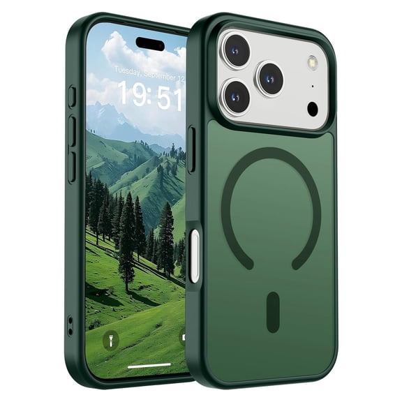 AMAGA for iPhone 17 Pro Max Case [Compatible with Magsafe] Translucent Matte Magnetic Phone Cover, Military Grade Drop Protection Shockproof Phone Cover, Forest Green