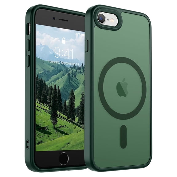 AMAGA for iPhone SE Case 2022 (3rd)/2020 (2nd), iPhone 8 / 7 Case [Compatible with Magsafe] Translucent Matte Magnetic Phone Cover, Military Grade Drop Protection Shockproof Phone Cover, Forest Green
