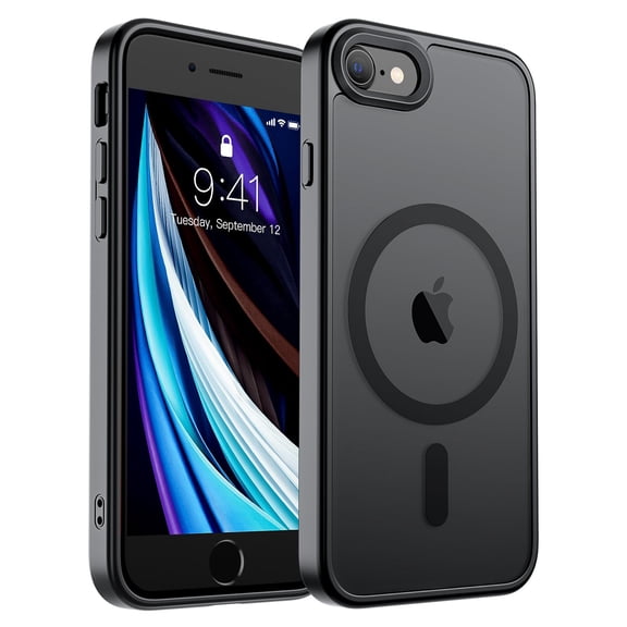 AMAGA for iPhone SE Case 2022 (3rd)/2020 (2nd), iPhone 8 / 7 Case [Compatible with Magsafe] Translucent Matte Magnetic Phone Cover, Military Grade Drop Protection Shockproof Phone Cover, Black