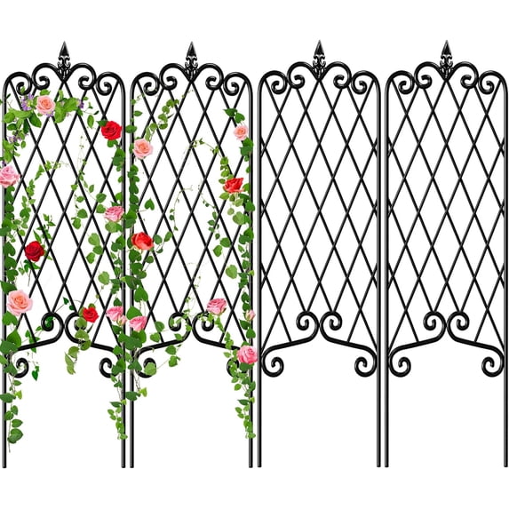 AMAGABELI GARDEN & HOME 4 Pack Garden Trellis 47” x 16” for Climbing Plants Outdoor Rustproof Iron Support Patio Flower Metal Trelli Wire Lattices Grid Panels for Ivy Cucumbers Clematis Roses Black