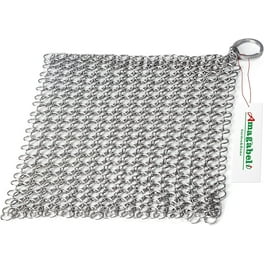 Cast Iron Cleaner Chainmail Scrubbing Pad Stainless Steel Skillet Scrubber  Cleaner with Corner Ring Square (8x6 inch) 