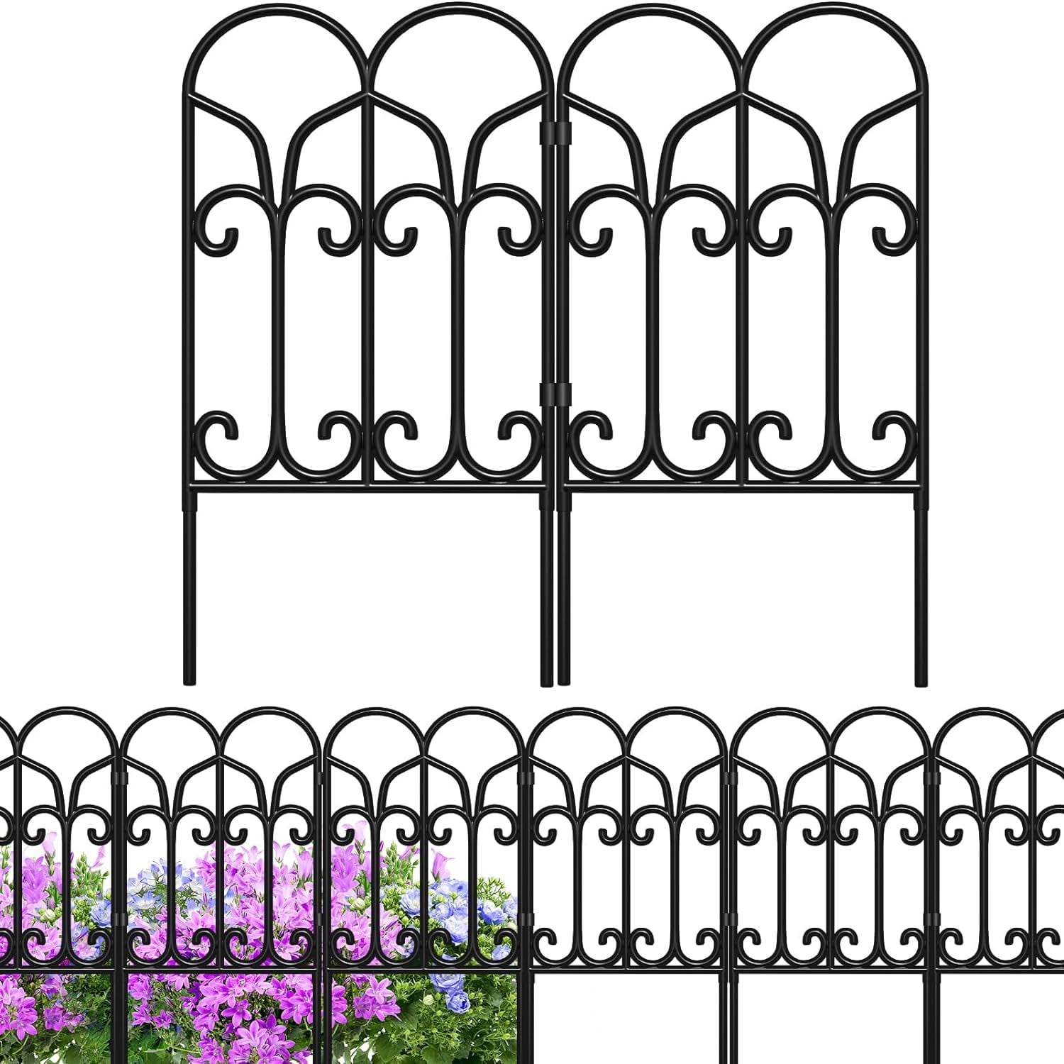 Black Iron 18in x 7.5ft Decorative Garden Fence Panels