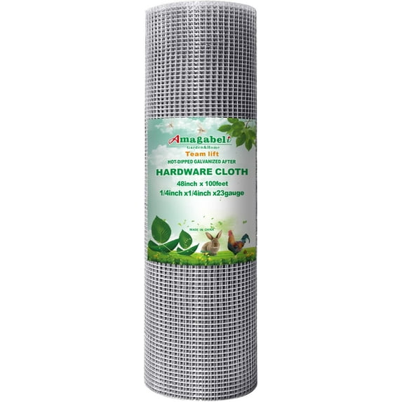 AMAGABELI GARDEN & HOME Hardware Cloth 48x100 1/4 Inch Galvanized After Welding 23gauge Fence Mesh Roll Plant Supports Poultry Netting Chicken Wire Snake Fencing Gopher Racoons Gutter Guard JW004