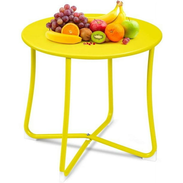 AMAGABELI Metal Patio Side Table 18” x 18” Heavy Duty Weather Resistant Anti-Rust Outdoor End Table Small Steel Round Coffee Table Porch Table Snack Table for Balcony Garden Yard Lawn, Yellow ET091