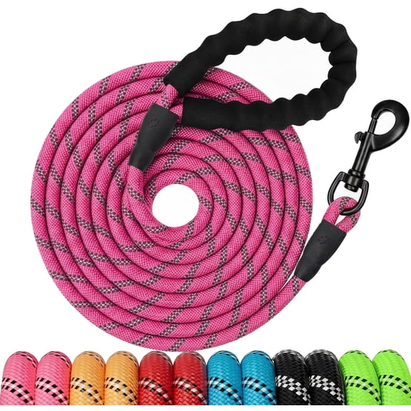 AMAGOOD Long Dog Leashes for Large and Medium Dogs,Heavy Duty Dog Lead, Durable Rope line ,Lightweight Design for Training,and Outdoor Activities,Tie Out,Walking,Pink,20Ft(6M),3/8 inch