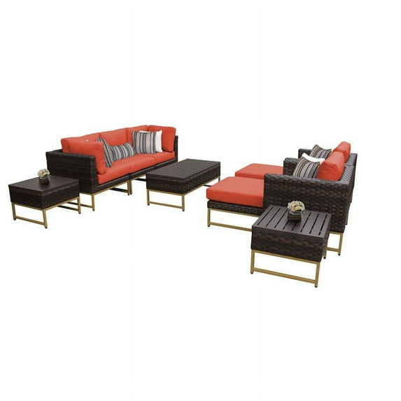 AMALFI 10 Piece Wicker Patio Furniture Set 10c in Gold and Tangerine