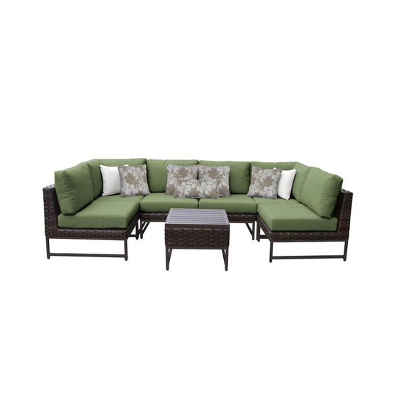 AMALFI 7 Piece Wicker Patio Furniture Set 07c in Brown and Cilantro