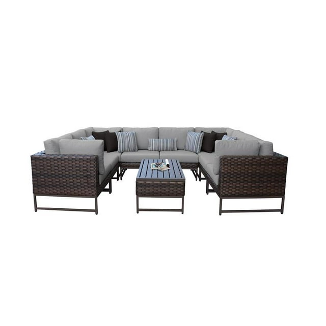 AMALFI 9 Piece Wicker Patio Furniture Set 9c in Brown and Gray