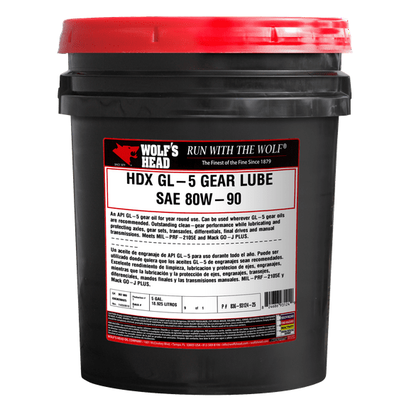AMALIE OIL COMPANY 836-93124-25 WOLF'S HEAD 836-93124-25 - WOLF'S HEAD HDX ALL-PURPOSE GEAR LUBE GL-5 SAE 80W-90
