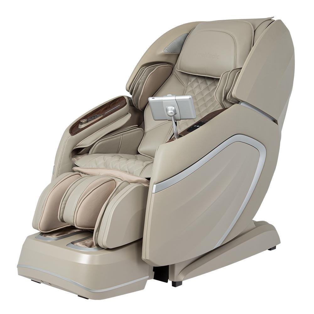 Taupe Faux Leather 4D Massage Chair with Metal Accents