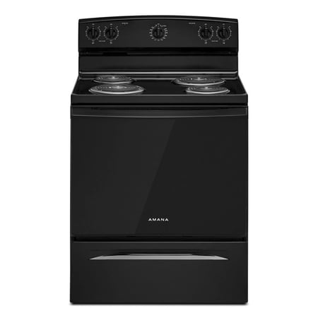 Amana - 30 in. Wide 4 elements 4.8 cu. ft. Freestanding Single Oven Electric Range with Easy-Clean Glass Door - Black