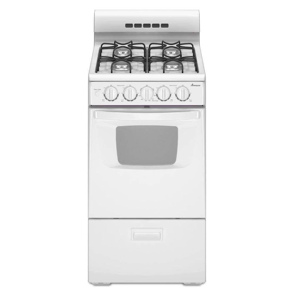 Amana 20-Inch White Freestanding Gas Range with Porcelain-Enamel Cooktop