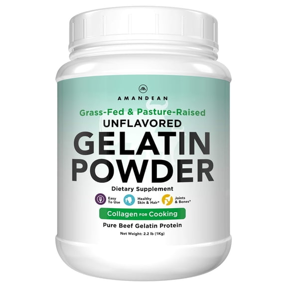AMANDEAN Premium Gelatin Powder XL. Grass-Fed Beef Collagen Protein Supplement. Unflavored. Healthy Skin, Hair, Nails, & Gut. Paleo Friendly Cooking and Baking. 18 Amino Acids. Non-GMO.