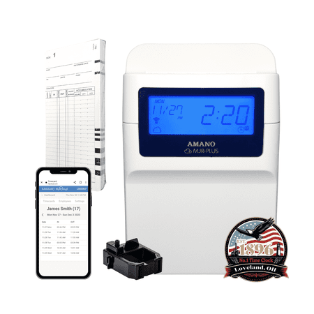 AMANO Calculating Time Clock with WiFi connection to FREE CLOUD APP: View Employee Punch Times Remotely from Anywhere, Anytime (MJR-PLUSEZ)