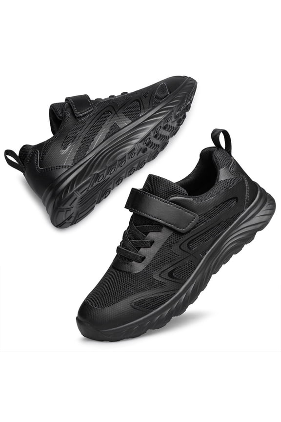 Boys Girls Sneakers Kids Sports Running Walking Shoes Lightweight Breathable Non Slip Athletic Tennis Shoes All Black Big Kid Size 3