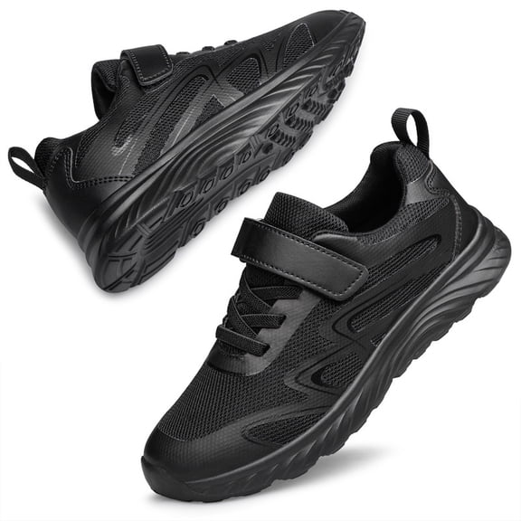 AMANSSE Boys Girls Sneakers Kids Sports Running Walking Shoes Lightweight Breathable Non Slip Athletic Tennis Shoes All Black Toddler Size 9
