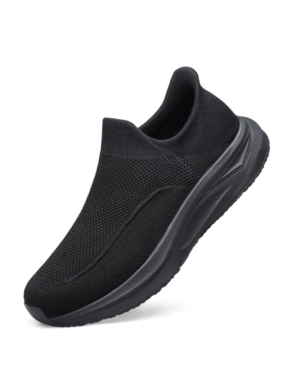 Men's Walking Shoes Lightweight Breathable Mesh Walking Shoes Non-Slip Casual Gym Running Tennis Shoes All Black Size 8